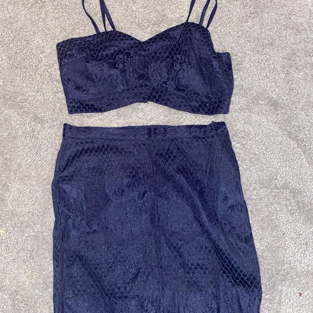 Navy blue snakeskin matching set tank top & skirt